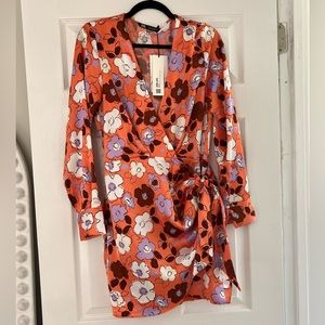 Orange Floral satin dress Zara